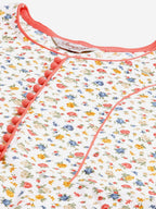 Jompers Women White & orange Floral Printed Floral Kurta | Grocsy