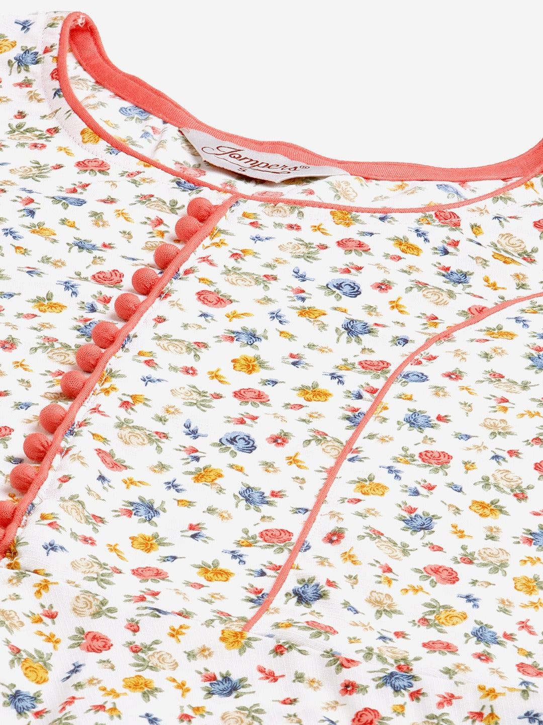Jompers Women White & orange Floral Printed Floral Kurta | Grocsy