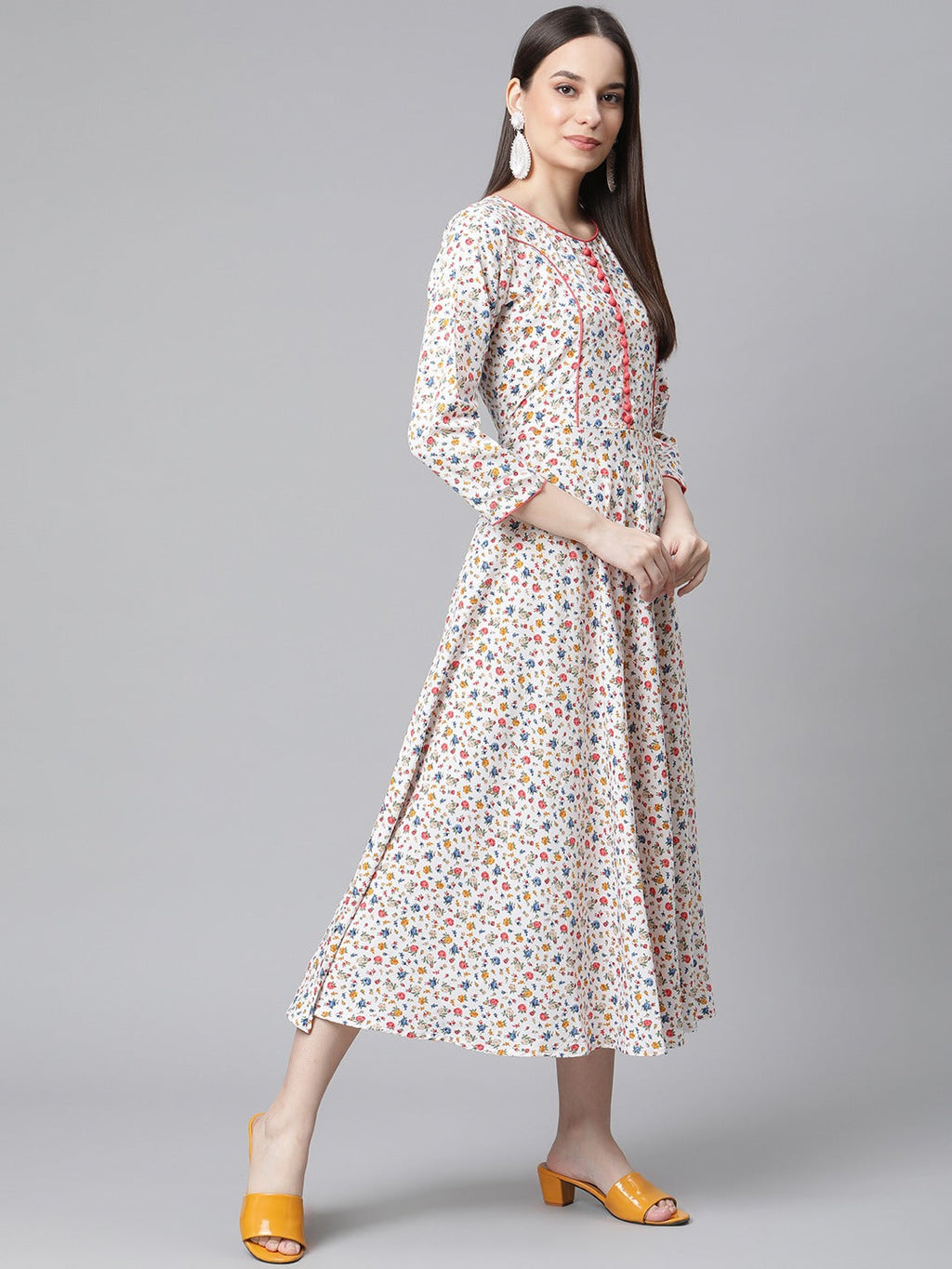 Jompers Women White & orange Floral Printed Floral Kurta | Grocsy
