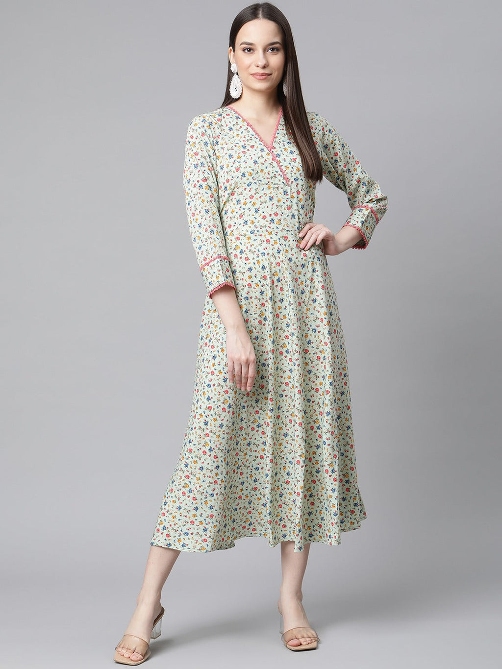 Jompers Women Green Floral printed A-Line kurta | Grocsy