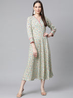 Jompers Women Green Floral printed A-Line kurta | Grocsy
