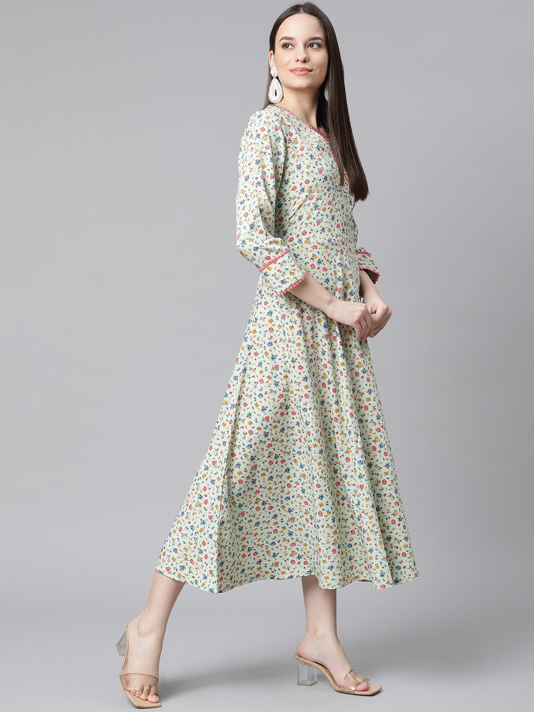 Jompers Women Green Floral printed A-Line kurta | Grocsy
