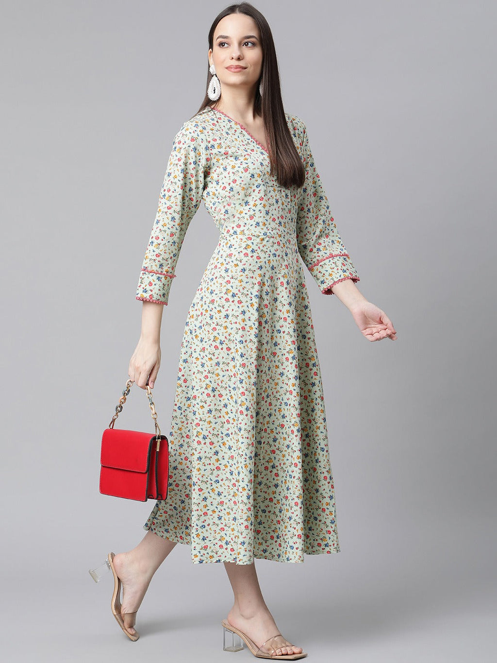 Jompers Women Green Floral printed A-Line kurta | Grocsy