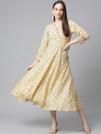 Jompers Women Yellow Floral printed A-Line kurta | Grocsy
