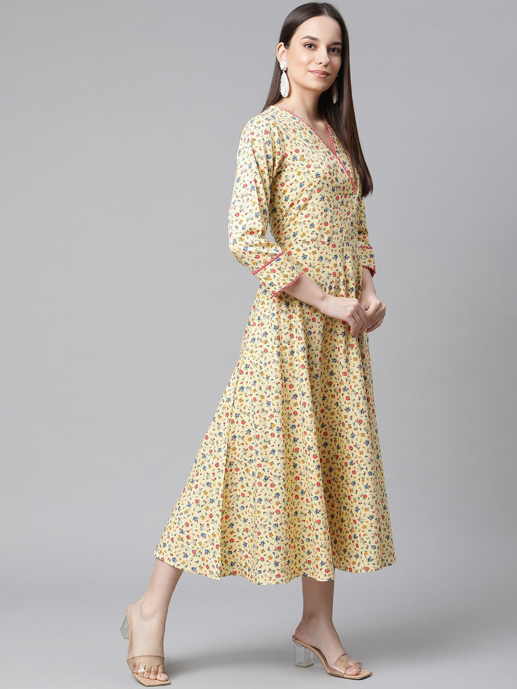 Jompers Women Yellow Floral printed A-Line kurta | Grocsy