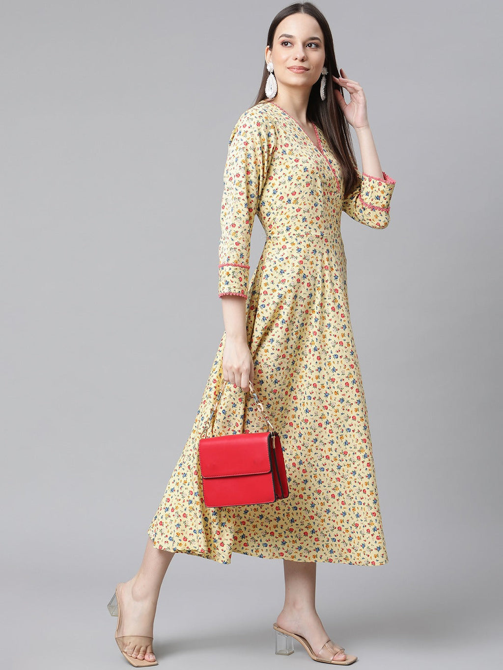 Jompers Women Yellow Floral printed A-Line kurta | Grocsy