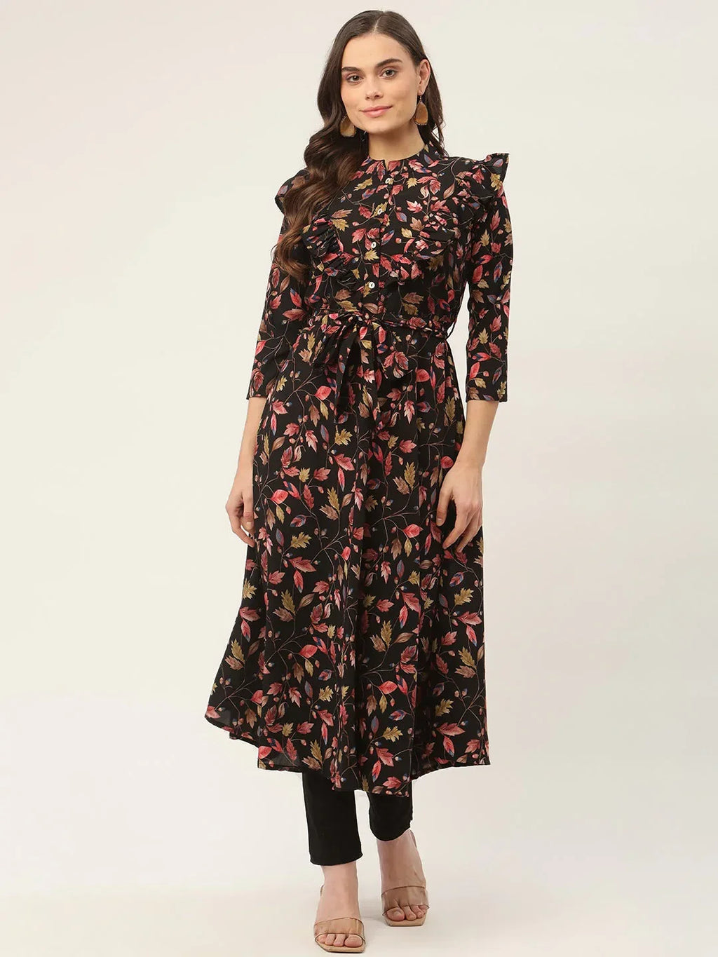 Jompers Women's Black Flared Printed kurta | Grocsy
