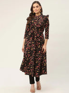 Jompers Women's Black Flared Printed kurta | Grocsy