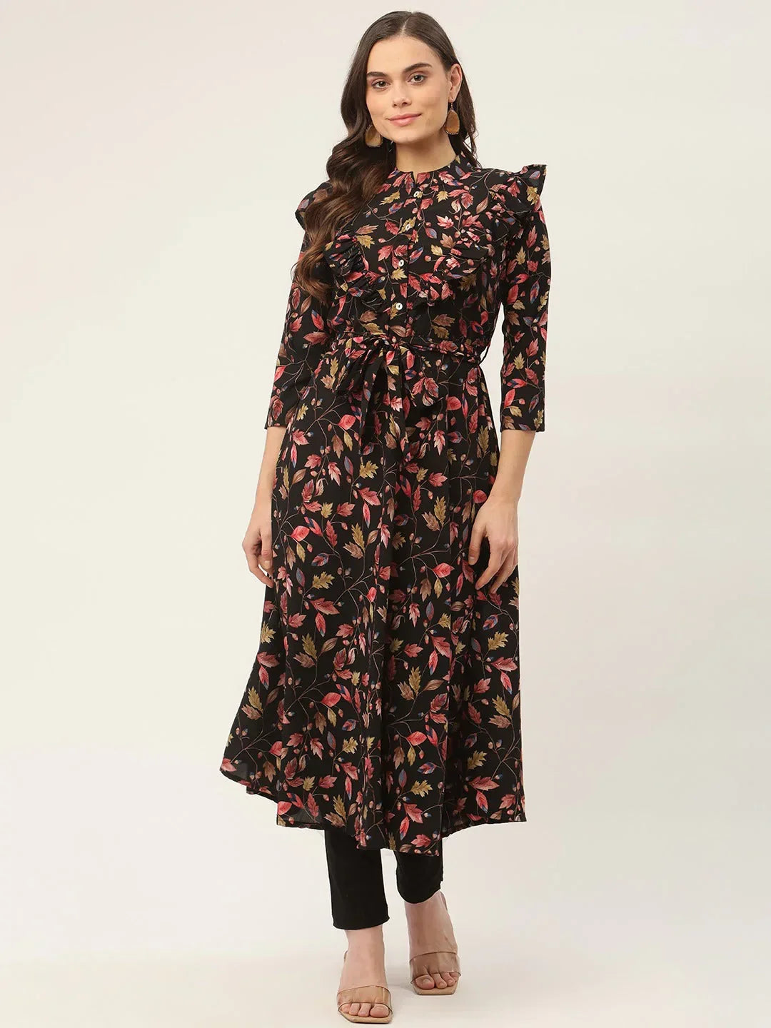 Jompers Women's Black Flared Printed kurta | Grocsy
