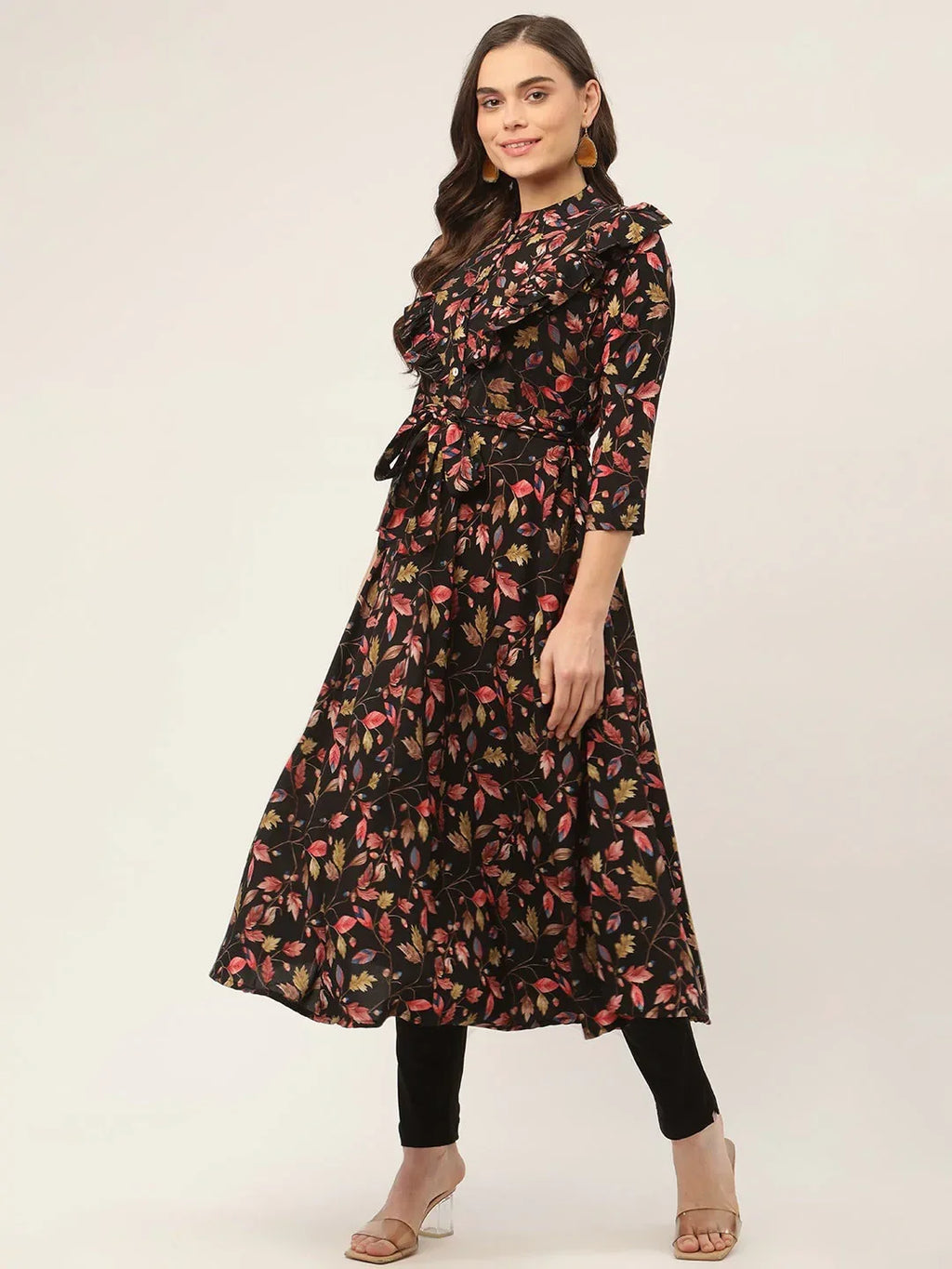 Jompers Women's Black Flared Printed kurta | Grocsy
