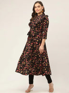 Jompers Women's Black Flared Printed kurta | Grocsy