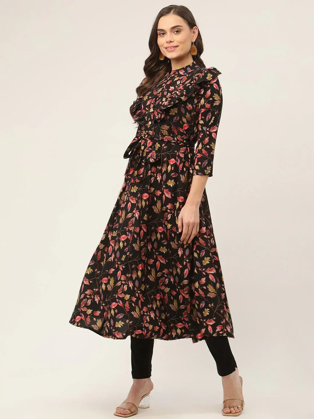 Jompers Women's Black Flared Printed kurta | Grocsy