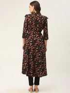 Jompers Women's Black Flared Printed kurta | Grocsy