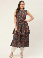 Jompers Women's Grey Flared Printed kurta | Grocsy