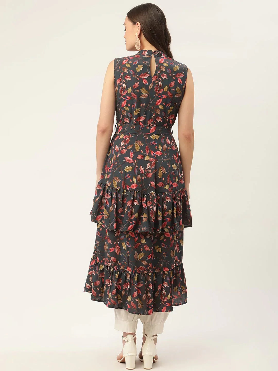 Jompers Women's Grey Flared Printed kurta | Grocsy