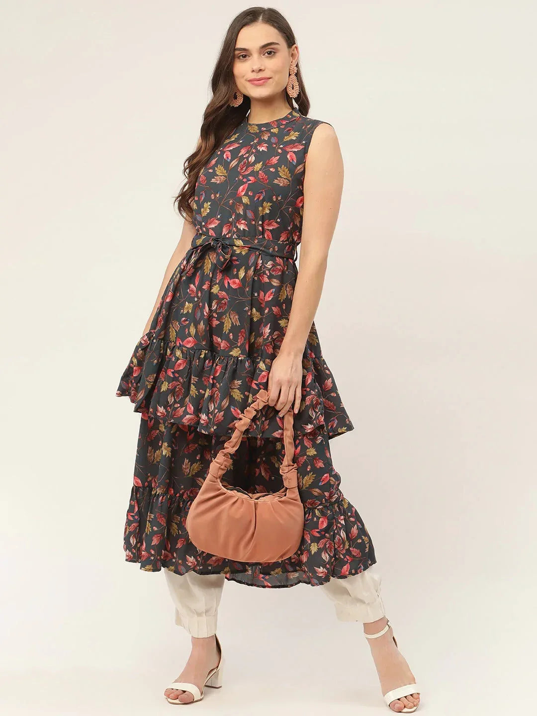 Jompers Women's Grey Flared Printed kurta | Grocsy