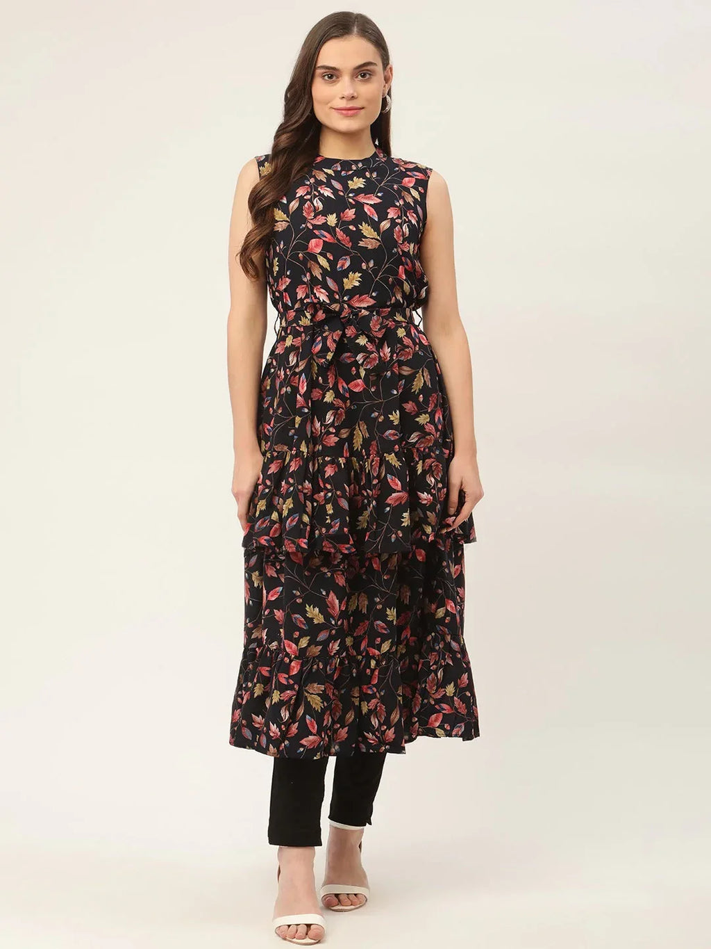 Jompers Women's Navy Blue Flared Printed kurta | Grocsy