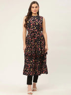 Jompers Women's Navy Blue Flared Printed kurta | Grocsy