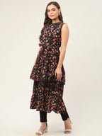 Jompers Women's Navy Blue Flared Printed kurta | Grocsy