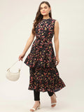 Jompers Women's Navy Blue Flared Printed kurta | Grocsy