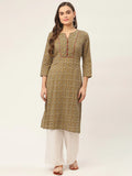 Jompers Women's Brown and Olive Printed Straight Pure Cotton Kurta | Grocsy