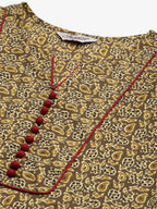 Jompers Women's Brown and Olive Printed Straight Pure Cotton Kurta | Grocsy