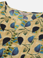 Jompers Women's Beige and Navy Printed Straight Pure Cotton Kurta | Grocsy