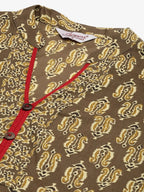 Jompers Women's Brown and Olive Printed Straight Pure Cotton Kurta | Grocsy