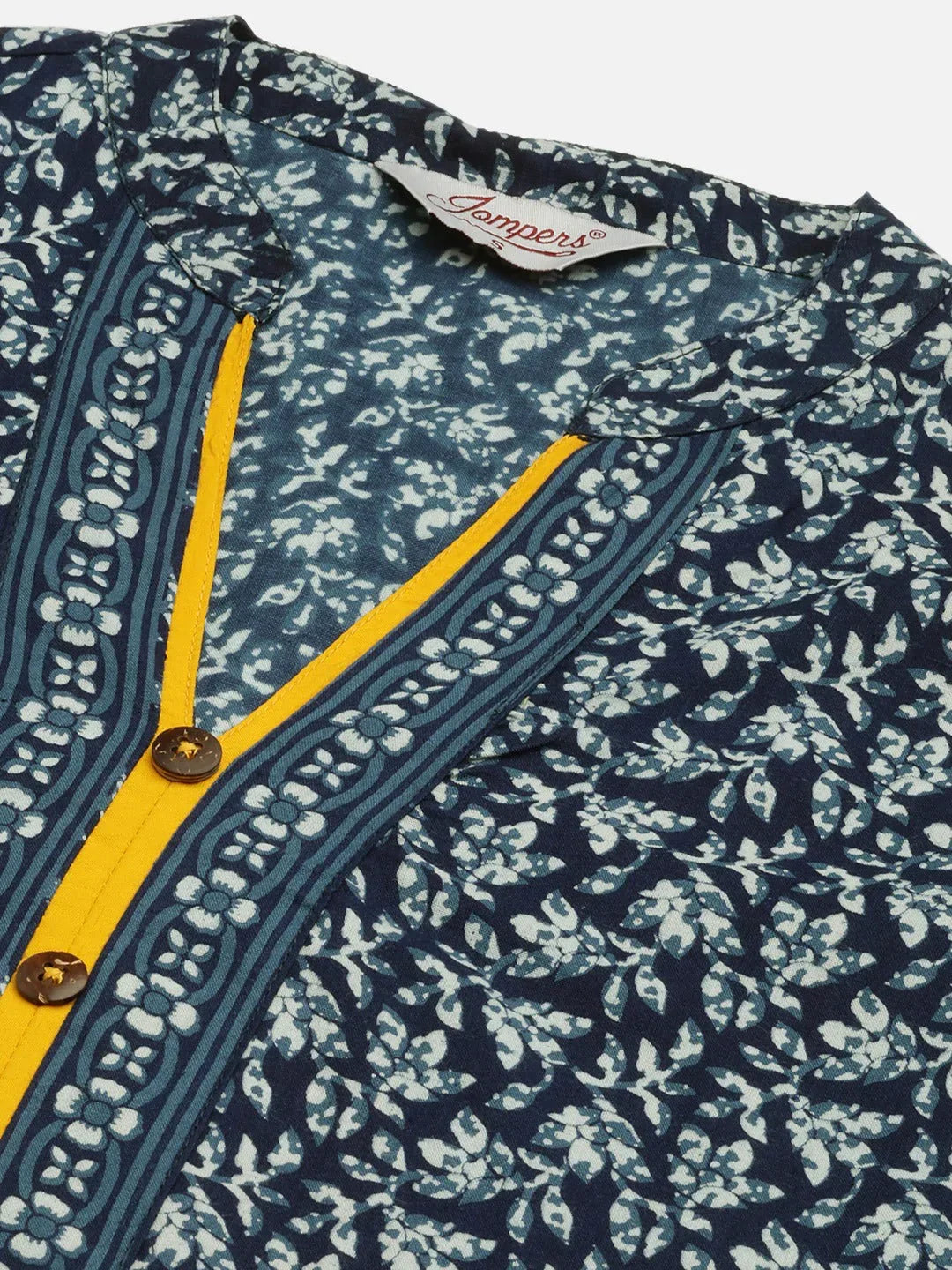Jompers Women's Indigo Blue Printed Straight Pure Cotton Kurta | Grocsy