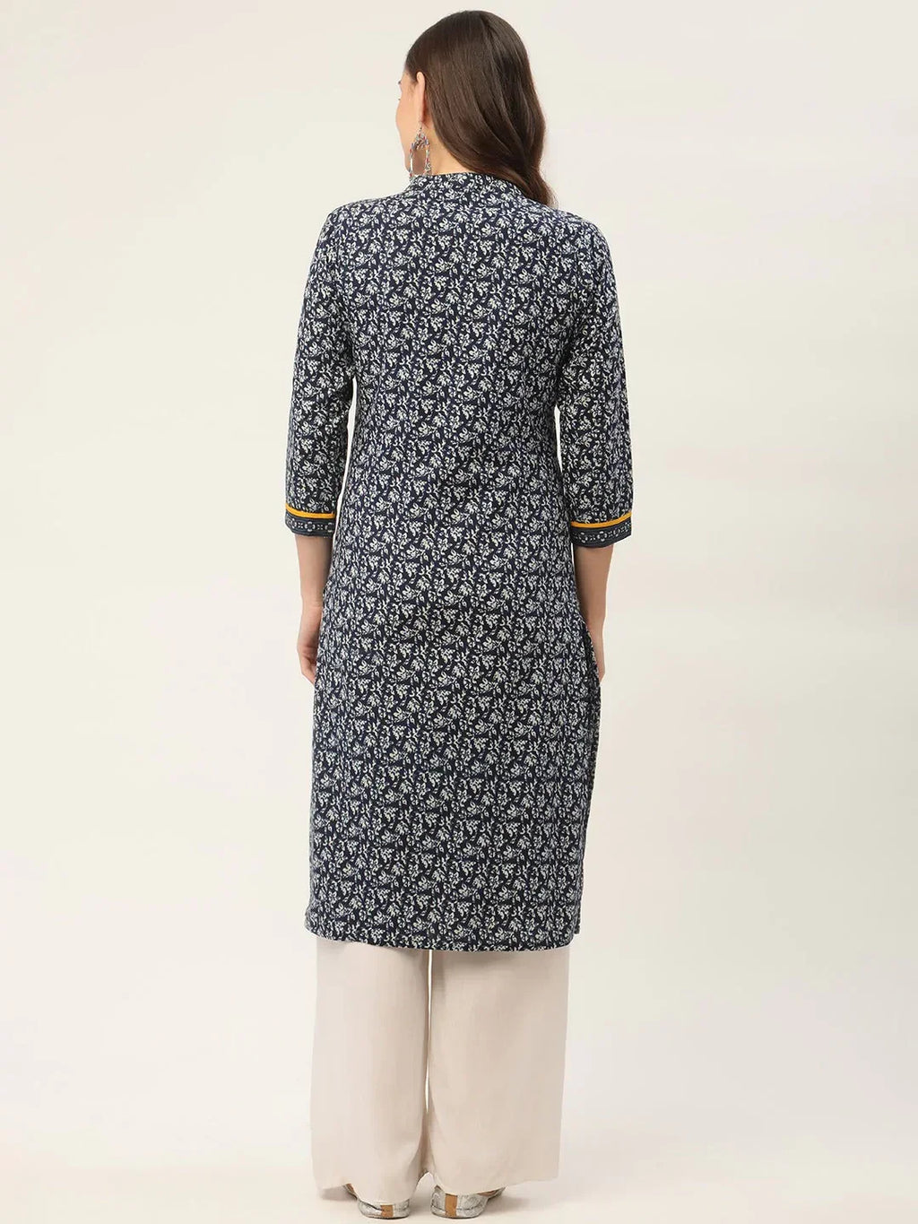 Jompers Women's Indigo Blue Printed Straight Pure Cotton Kurta | Grocsy