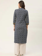 Jompers Women's Indigo Blue Printed Straight Pure Cotton Kurta | Grocsy