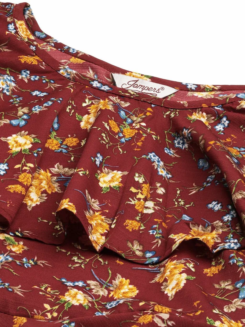 Jompers Women's Maroon Flared Printed kurta | Grocsy
