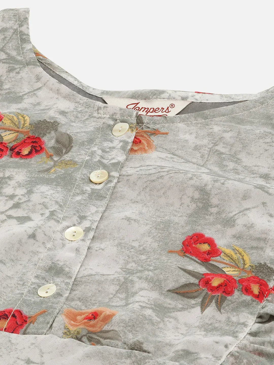 Jompers Women's Grey Georgette Flared Printed kurta | Grocsy
