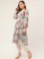 Jompers Women's Grey Georgette Flared Printed kurta | Grocsy