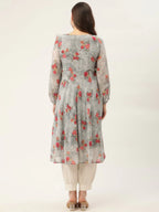 Jompers Women's Grey Georgette Flared Printed kurta | Grocsy
