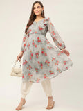 Jompers Women's Grey Georgette Flared Printed kurta | Grocsy