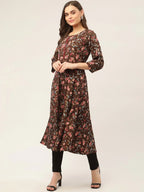Jompers Women's Brown Flared Printed kurta | Grocsy