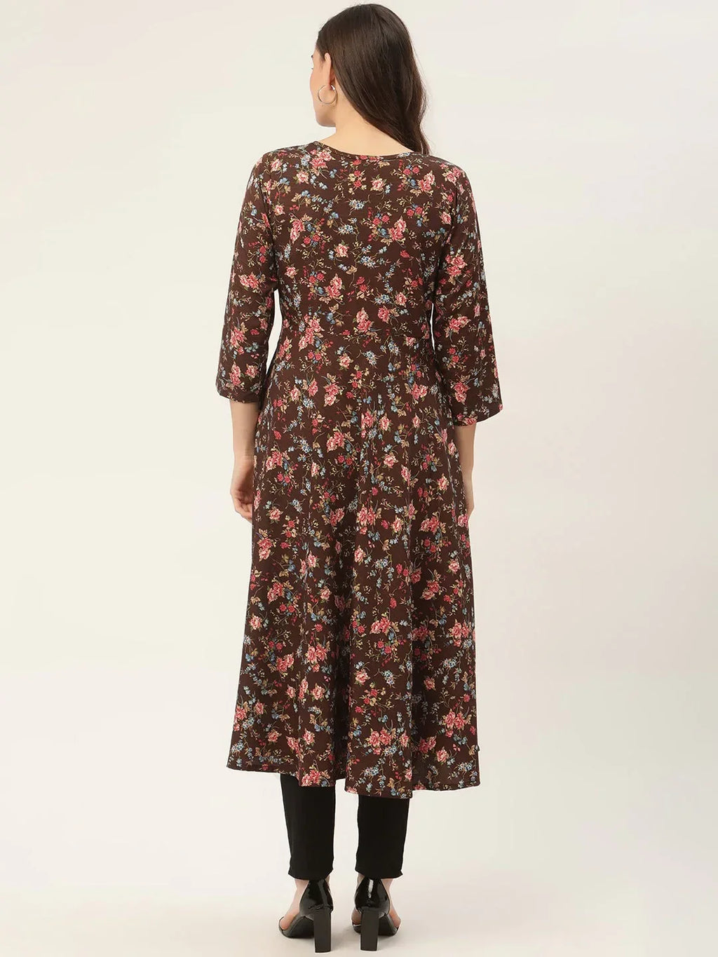 Jompers Women's Brown Flared Printed kurta | Grocsy