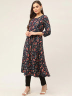 Jompers Women's Navy Blue Flared Printed kurta | Grocsy