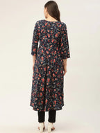Jompers Women's Navy Blue Flared Printed kurta | Grocsy