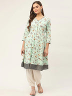 Jompers Women's Sky Blue and White Flared Printed kurta | Grocsy