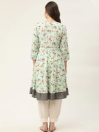 Jompers Women's Sky Blue and White Flared Printed kurta | Grocsy