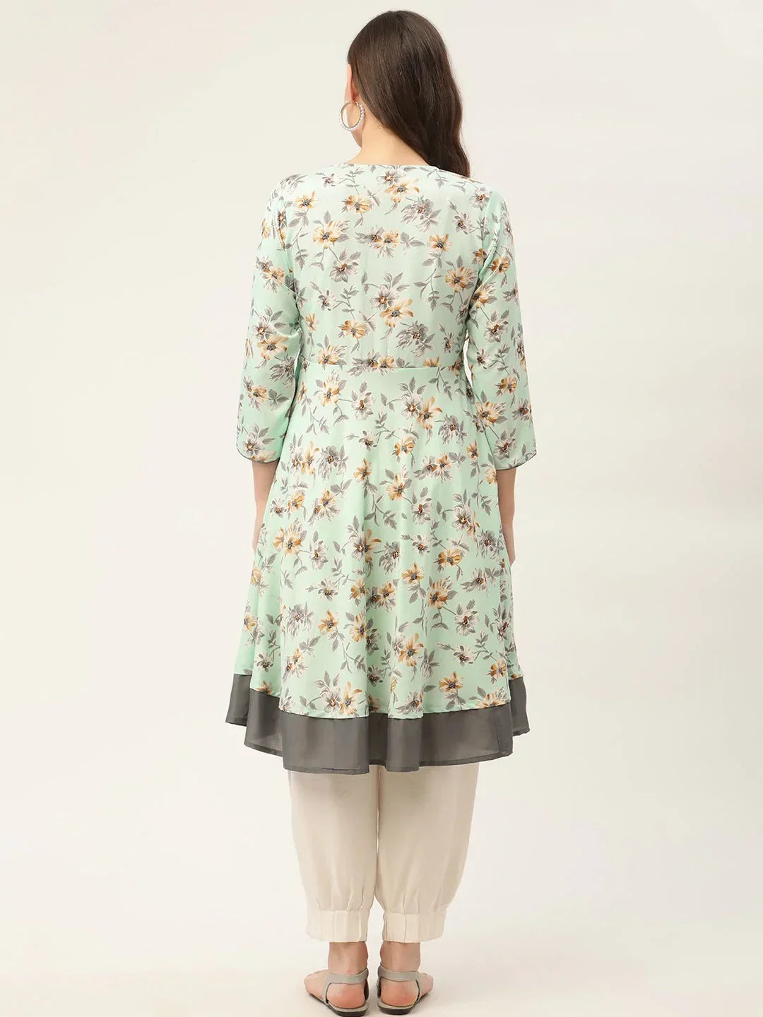 Jompers Women's Sky Blue and White Flared Printed kurta | Grocsy
