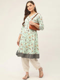 Jompers Women's Sky Blue and White Flared Printed kurta | Grocsy