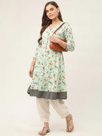 Jompers Women's Sky Blue and White Flared Printed kurta | Grocsy