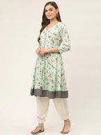 Jompers Women's Sky Blue and White Flared Printed kurta | Grocsy