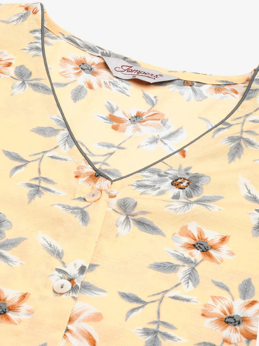 Jompers Women's Yellow and White Flared Printed kurta | Grocsy