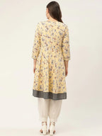 Jompers Women's Yellow and White Flared Printed kurta | Grocsy