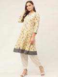 Jompers Women's Yellow and White Flared Printed kurta | Grocsy