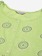 Jompers Women's Green Cotton Blend Flared Printed kurta | Grocsy